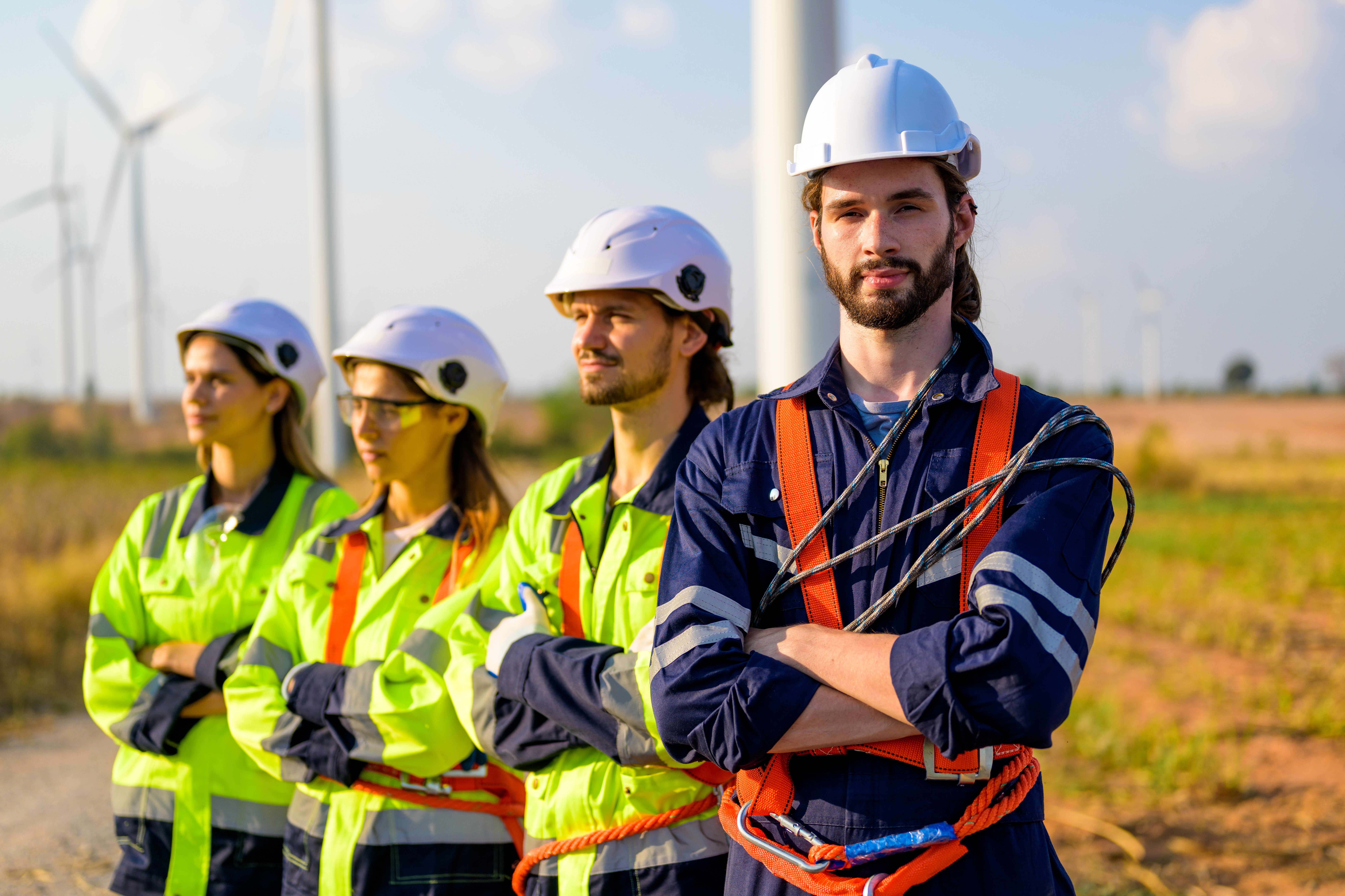 Renewable energy engineer working on wind turbine